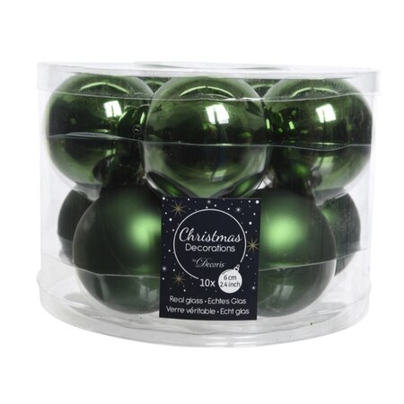 Decoris Glazen Kerstballen Tube 10 stuks - Dennengroen - afbeelding 1