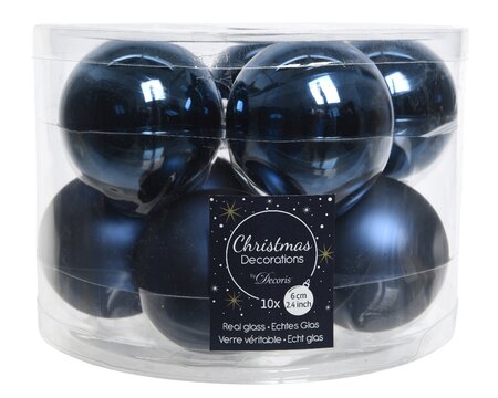 Decoris Glazen kerstballen tube 10 stuks - nachtblauw - afbeelding 1