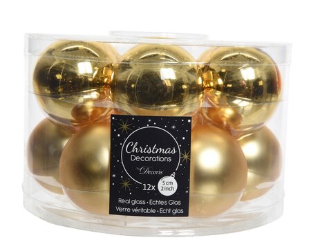 Decoris Glazen kerstballen tube 12 stuks - Licht Goud - afbeelding 1