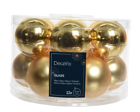 Decoris Glazen kerstballen tube 12 stuks - Licht Goud - afbeelding 2