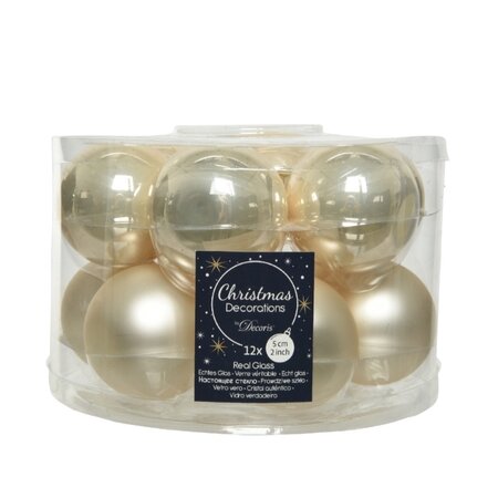 Decoris Glazen Kerstballen Tube 12 stuks - Parel - afbeelding 1