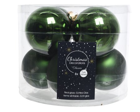 Decoris Glazen kerstballen tube 8 stuks - Groen - afbeelding 1