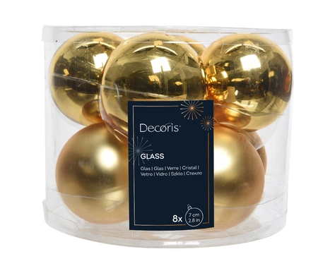 Decoris Glazen kerstballen tube 8 stuks - Licht Goud - afbeelding 2