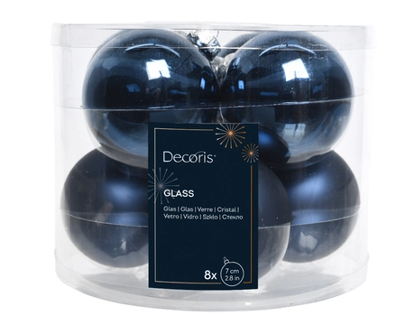 Decoris Glazen Kerstballen Tube 8 stuks - Nachtblauw - afbeelding 3