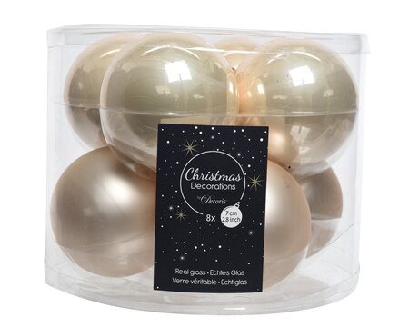 Decoris Glazen kerstballen tube 8 stuks - Parel - afbeelding 1