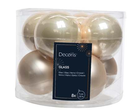 Decoris Glazen kerstballen tube 8 stuks - Parel - afbeelding 2