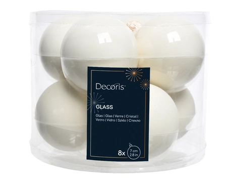 Decoris Glazen kerstballen tube 8 stuks - WolWit - afbeelding 2