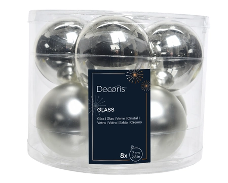 Decoris Glazen kerstballen tube 8 stuks - Zilver - afbeelding 2