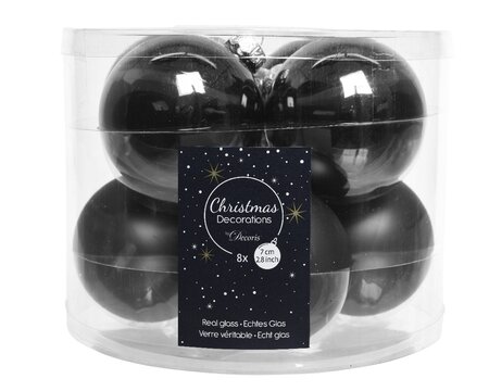 Decoris Glazen kerstballen tube 8 stuks - Zwart - afbeelding 1