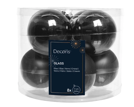 Decoris Glazen kerstballen tube 8 stuks - Zwart - afbeelding 2