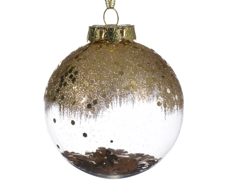 Decoris Kerstbal kunststof transparant flowers, glitter - transparant/Goud - afbeelding 2