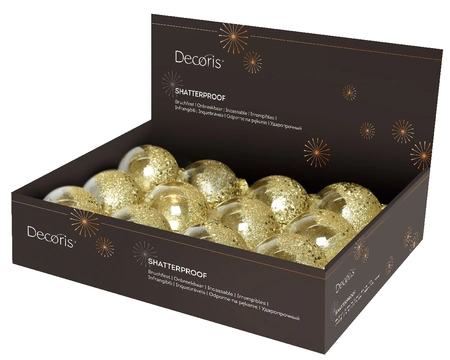 Decoris Kerstbal kunststof transparant flowers, glitter - transparant/Goud - afbeelding 3