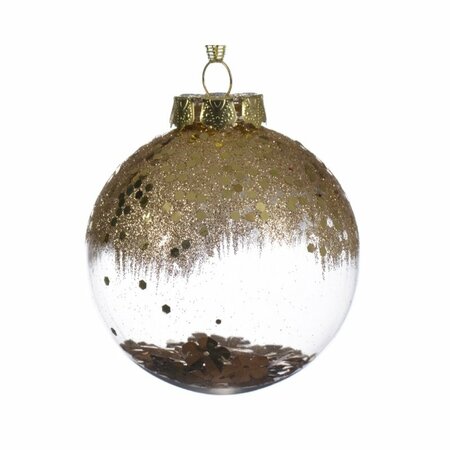 Decoris Kerstbal kunststof transparant flowers, glitter - transparant/Goud - afbeelding 1