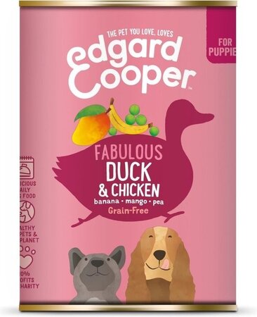 Edgard & Cooper, graanvrije blikken met eend en kip voor puppies - 400g