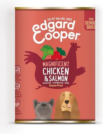 Edgard & Cooper, graanvrije blikken met kip & zalm voor senior honden - 400g