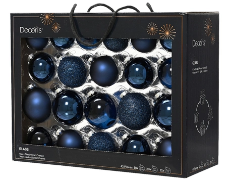 Glazen kerstballen box 42 stuks night blue - afbeelding 1