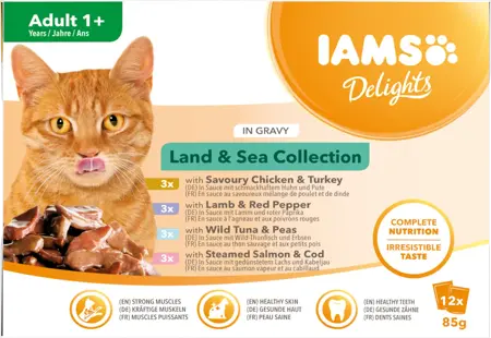 Iams Delights Pouch Land&Sea Coll Gravy Mp 12X85Gr