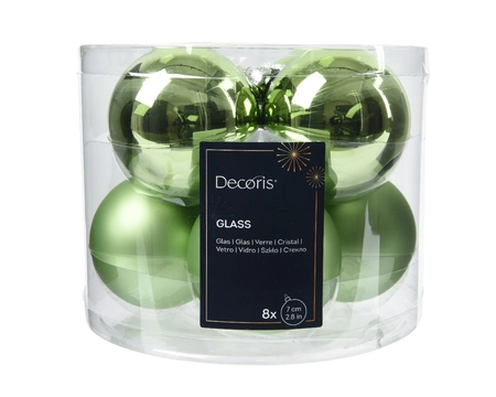 Kerstbal glas d7cm groene thee 8st - afbeelding 1