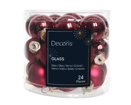 Kerstballen glas shiny-matt mix dia2.50cm ossenbloed