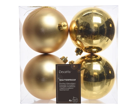 Kerstballen kunststof mix dia10cm licht goud - afbeelding 1