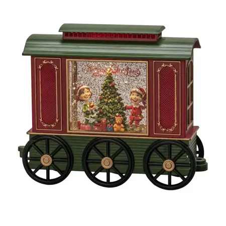 LED kerstlantaarn treinwagon met kinderen en kerstboom - afbeelding 1