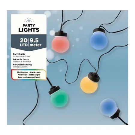 Lumineo Partylights met 20 LED lampjes en snoer 9,5 meter, multicolor - afbeelding 1