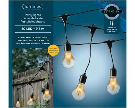 Lumineo LED partylight klassiek warm 20 lamps - 950 cm - afbeelding 1