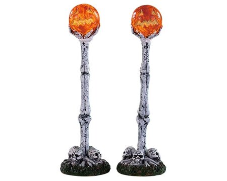 Lighted Lantern Bone Post, Set Of 2, B/O (4.5 Spooky Town