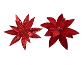 Poinsettia op clip polyester glitter velvet 2ass dia30-H5cm kerstrood - afbeelding 1