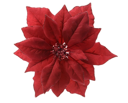 Poinsettia op clip polyester w glitter edges L24-W24-H7cm rood - afbeelding 1