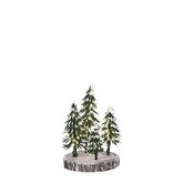 4 Snowy trees on base with warm white light battery operated - l10,5xw10,5xh15cm