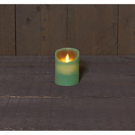 Rustieke LED-kaars met bewegende vlam 7,5 x 10 cm Jade groen met timer