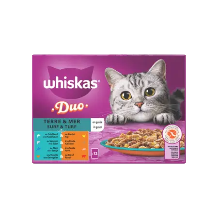 Whiskas Pouch Adult Gelei Duo Surf & Turf Mp 12X85Gr