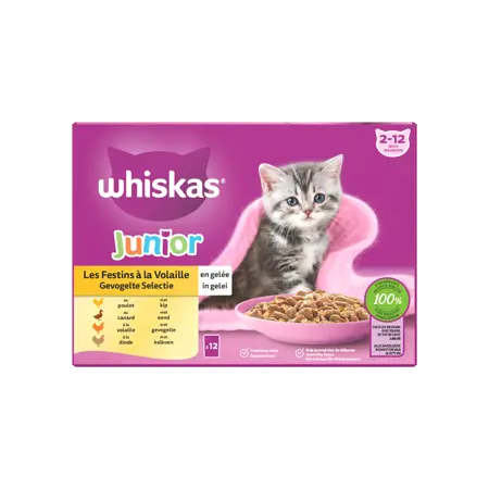 Whiskas Pouch Junior Gelei Gevogelte Selectie Mp 12X85Gr